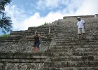 Looking up at Rachel on the steps of the Great Pyramid : Cancun Sept 2012